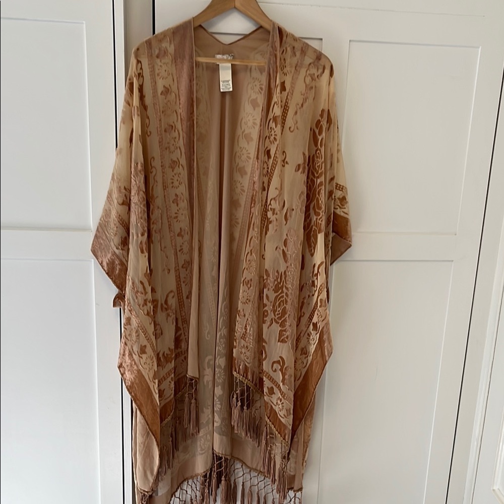 Bohemian Fringe Kimono in Brown and Tan